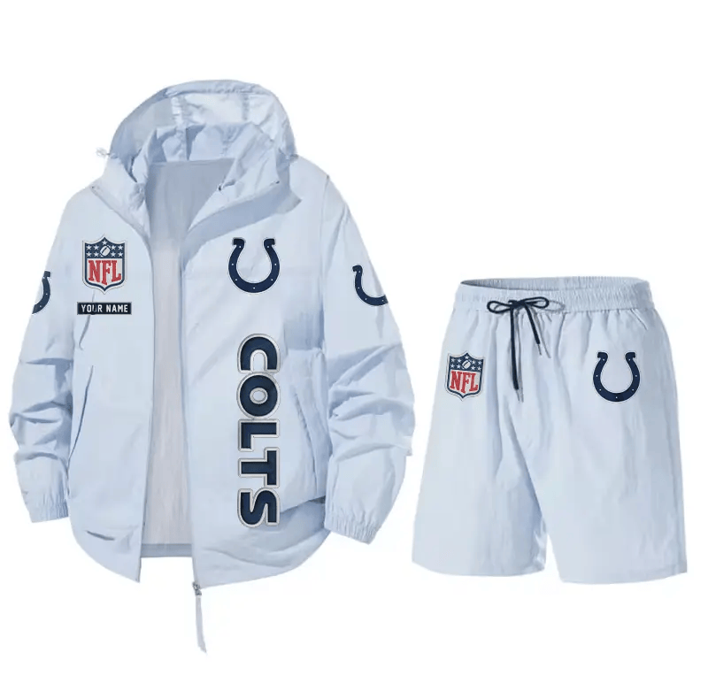 Indianapolis Colts Athletic Hooded Windbreaker Shorts Set PUC5M8