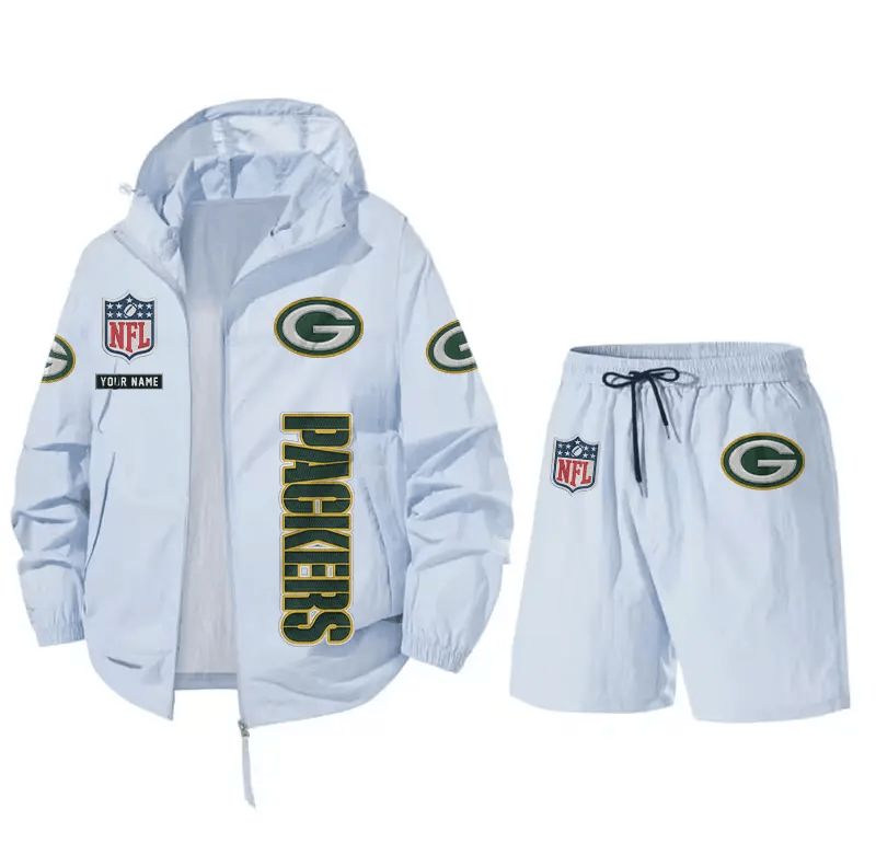 Green Bay Packers Athletic Hooded Windbreaker Shorts Set P6M9NV