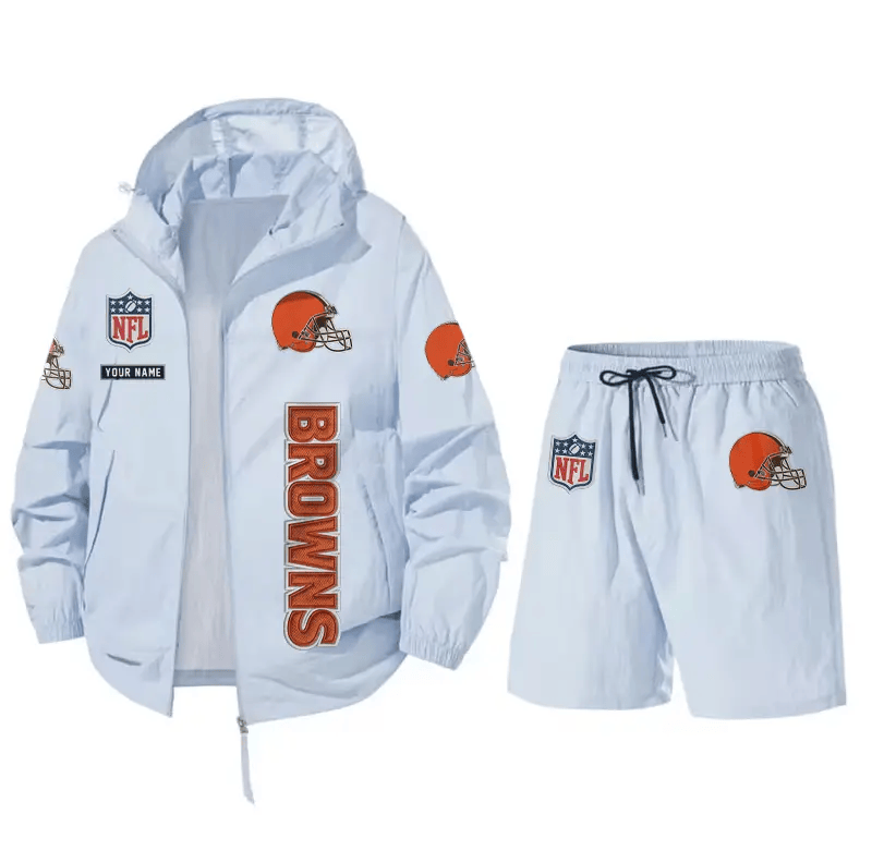 Cleveland Browns Athletic Hooded Windbreaker Shorts Set PSQJTZ