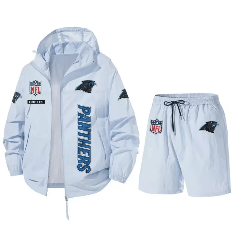 Carolina Panthers Athletic Hooded Windbreaker Shorts Set PT4GT6