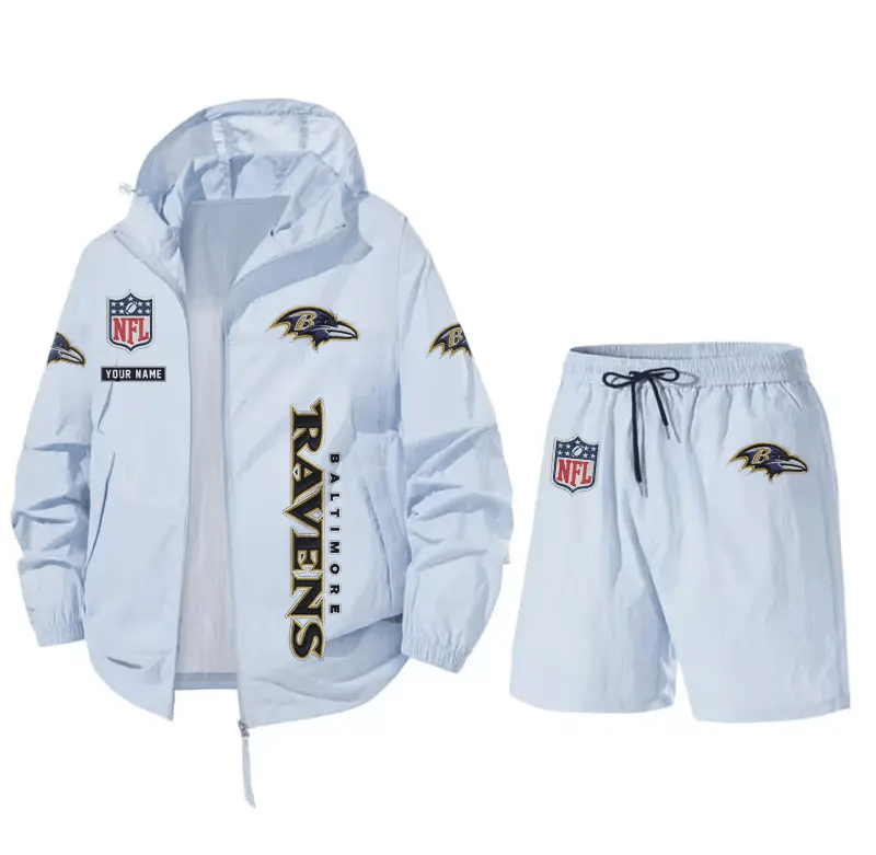Baltimore Ravens Athletic Hooded Windbreaker Shorts Set PUMACU