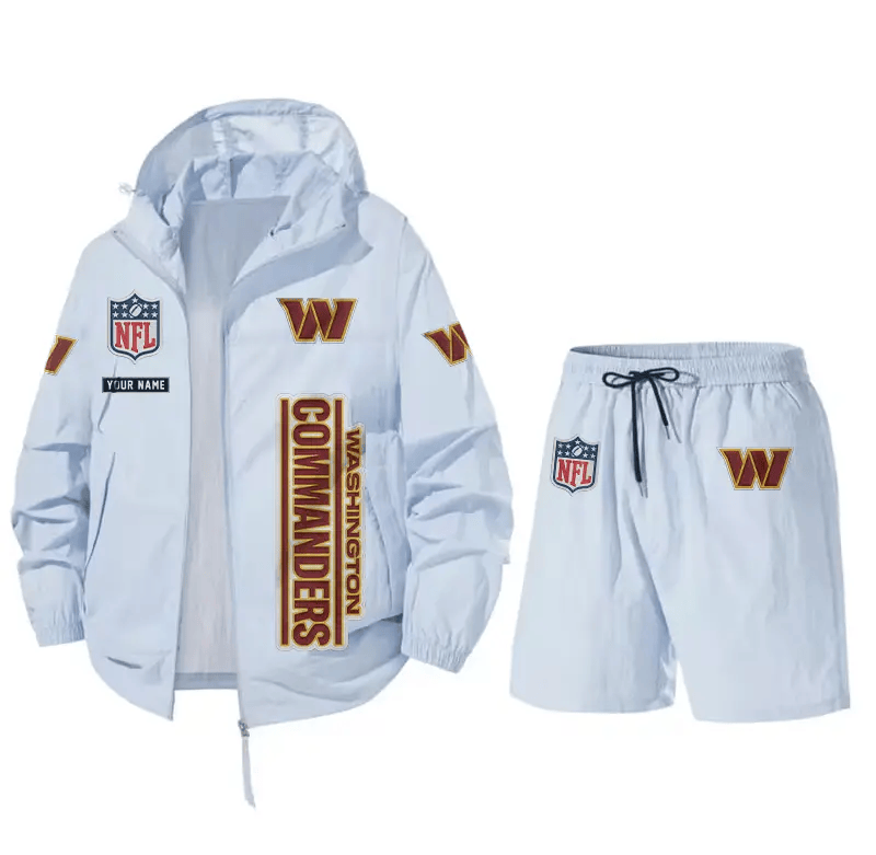 Washington Commanders Athletic Hooded Windbreaker Shorts Set PQT3LR