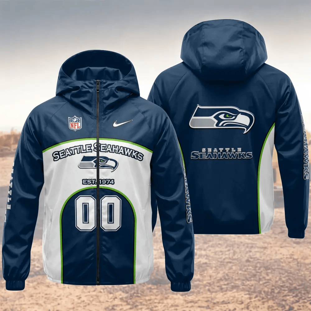 Seattle Seahawks Hooded Full Zip Windbreaker Jacket P7UYTC