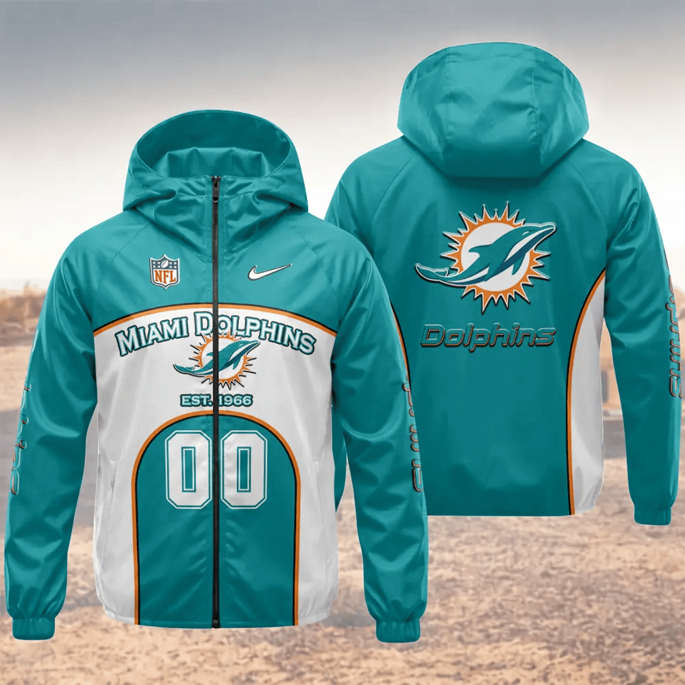 Miami Dolphins Hooded Full Zip Windbreaker Jacket PD66RU