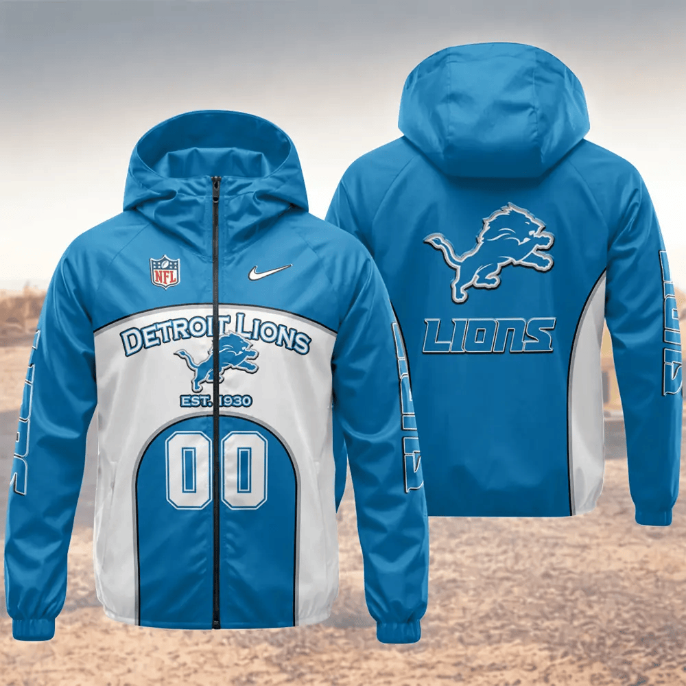 Detroit Lions Hooded Full Zip Windbreaker Jacket P8MMKU