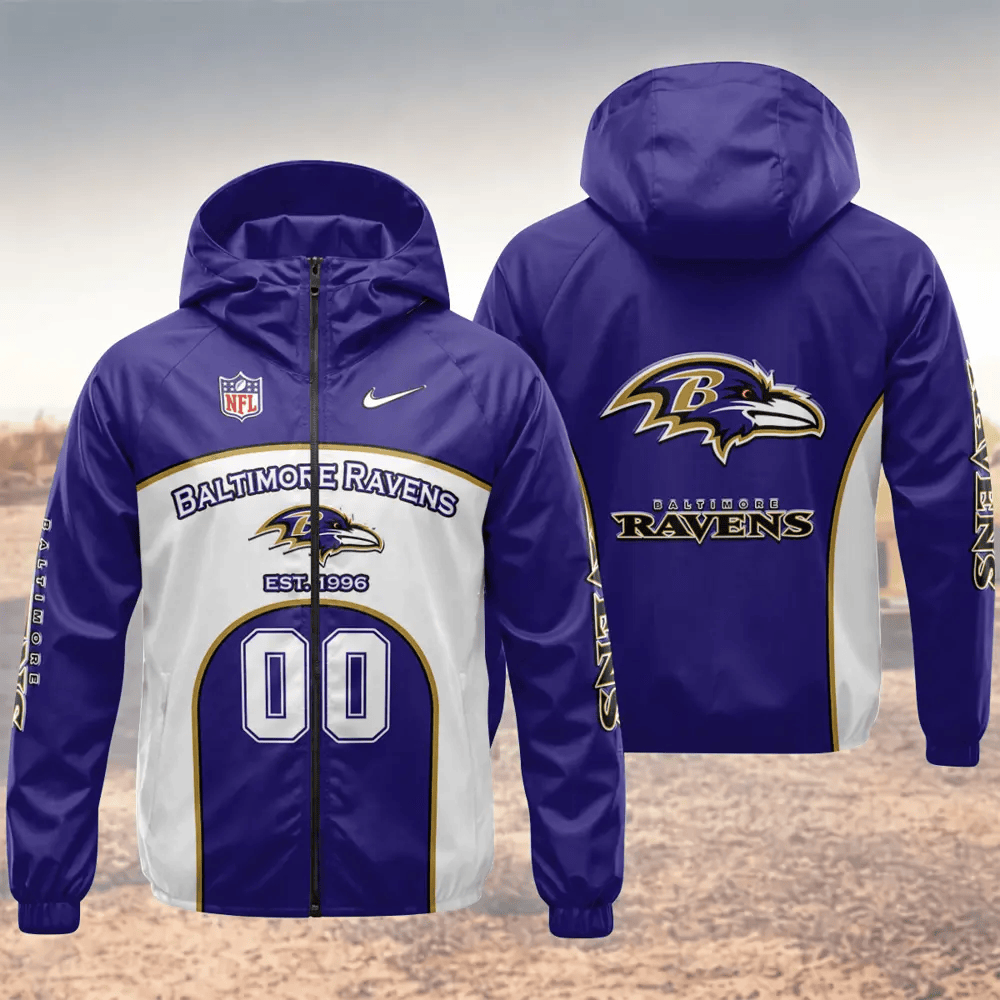 Baltimore Ravens Hooded Full Zip Windbreaker Jacket PLNZEL