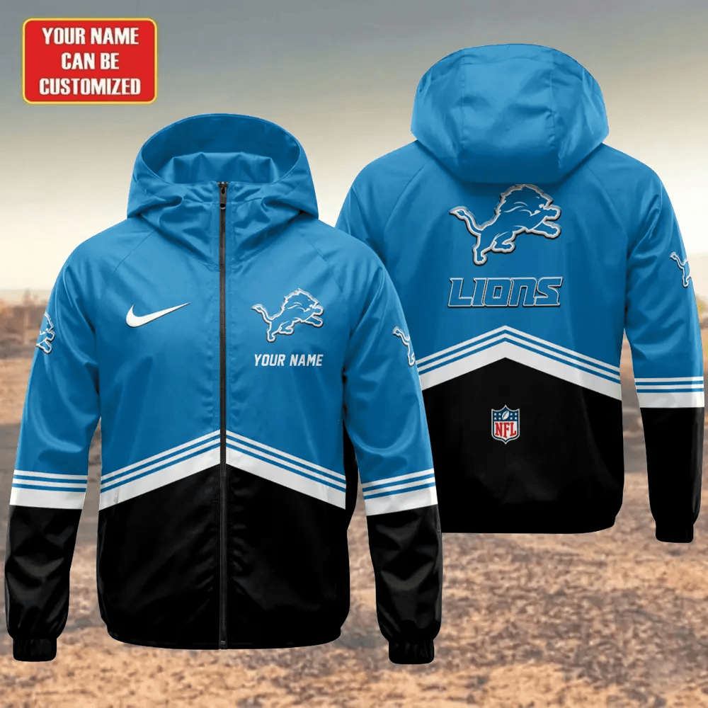 Detroit Lions Hooded Full Zip Windbreaker Jacket P93WHE