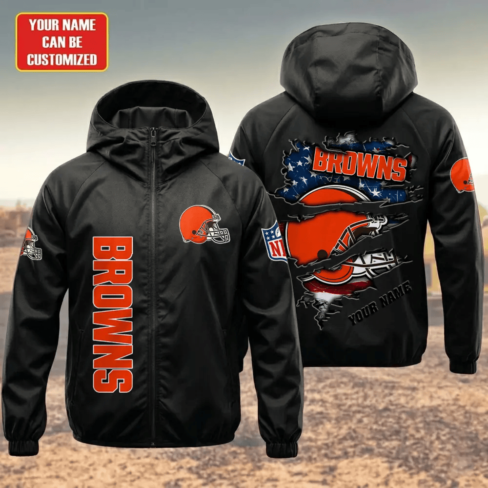 Cleveland Browns Hooded Full Zip Windbreaker Jacket PR7QLL