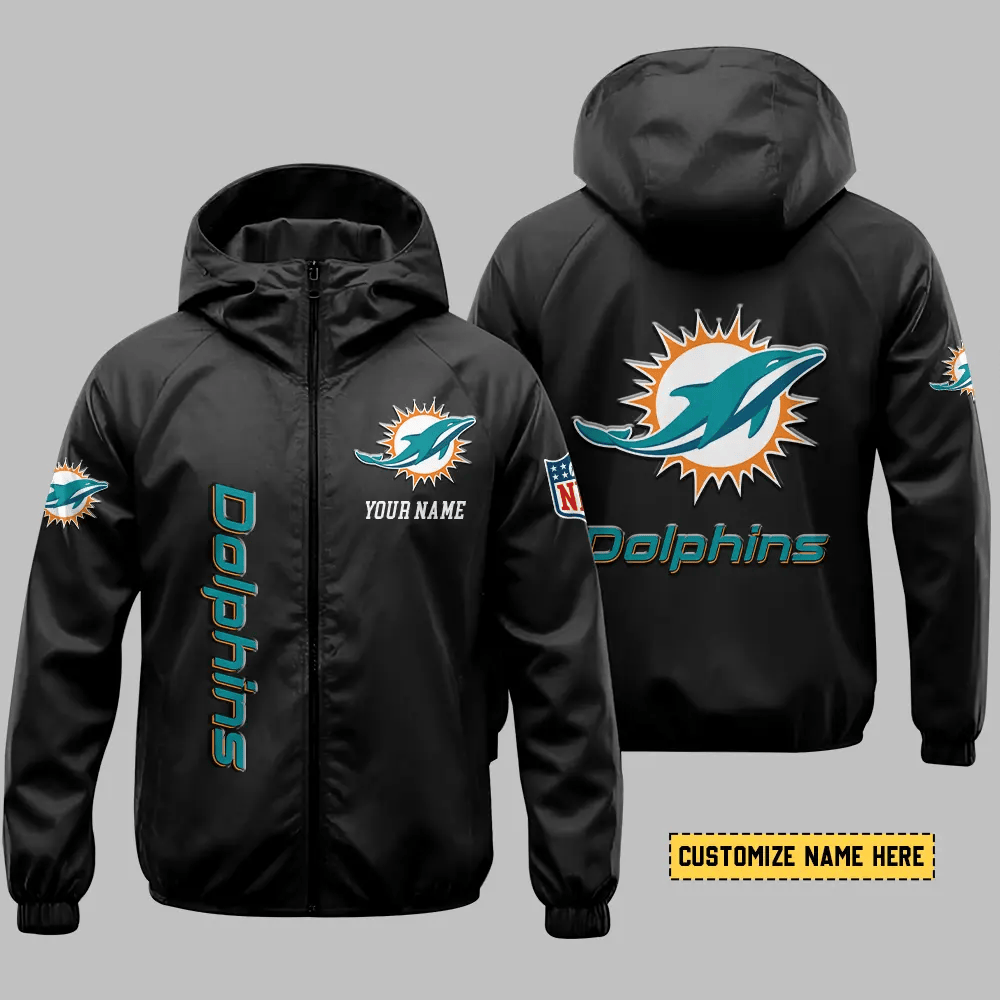 Miami Dolphins Hooded Full Zip Windbreaker Jacket P63Z2V
