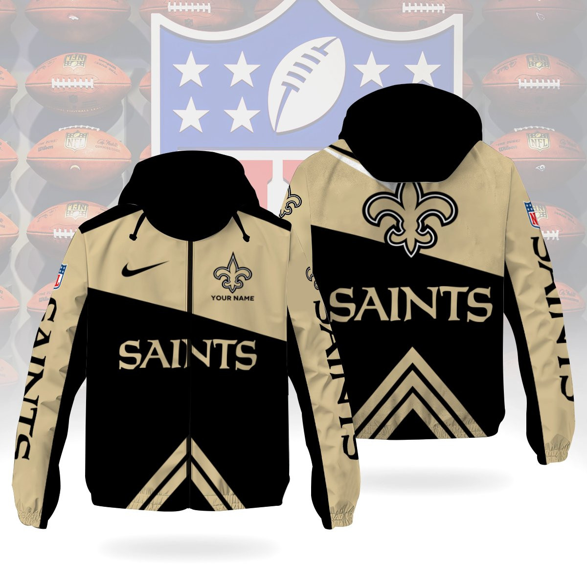 New Orleans Saints Custom Windbreaker Outdoor Jacket Sport Fan Gift PM6QGY