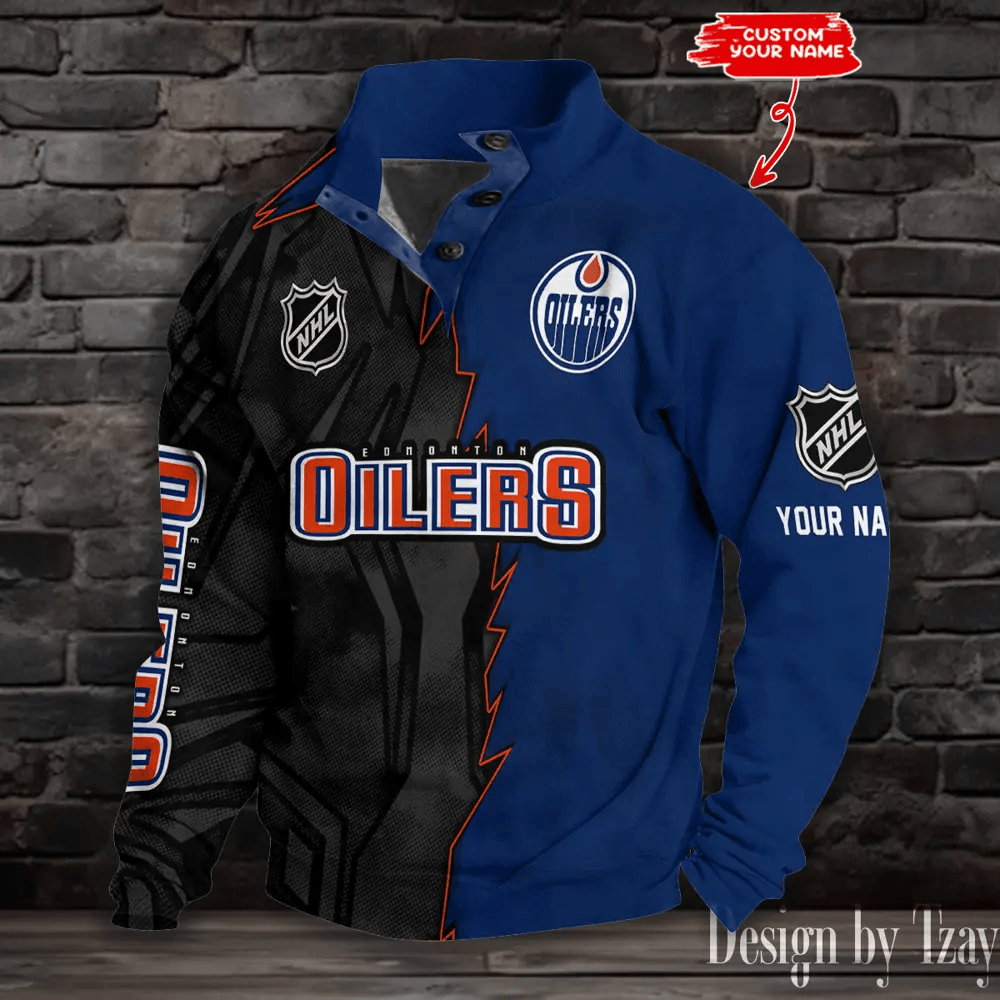 Edmonton Oilers Half Button Long Sleeve Hoodie PKFY7A