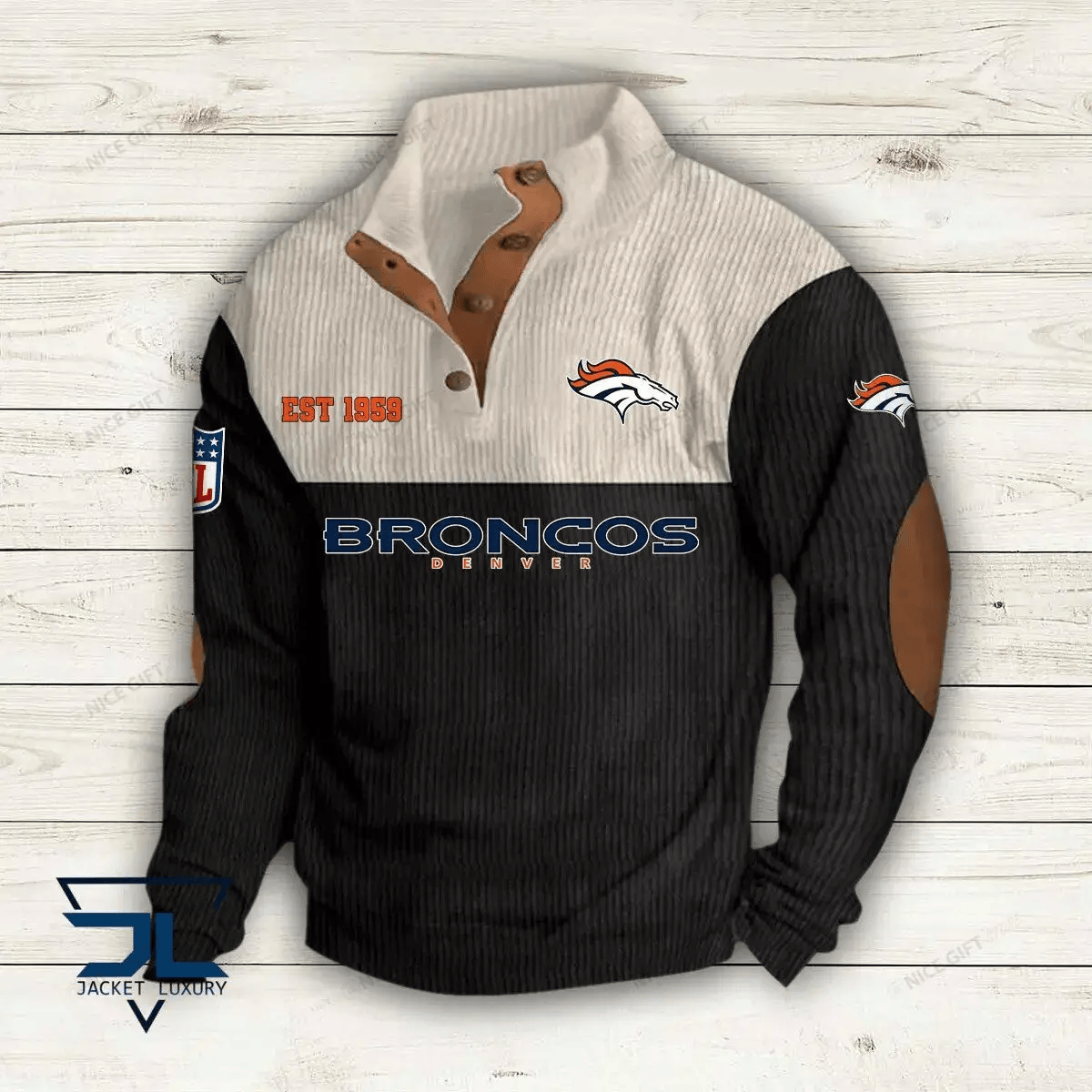 NFL Denver Broncos Color Block Stand Collar Sweatshirt PMJJP4
