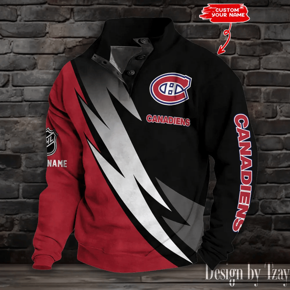 Montréal Canadiens NHL Half Button Long Sleeve Hoodie PFM5XZ