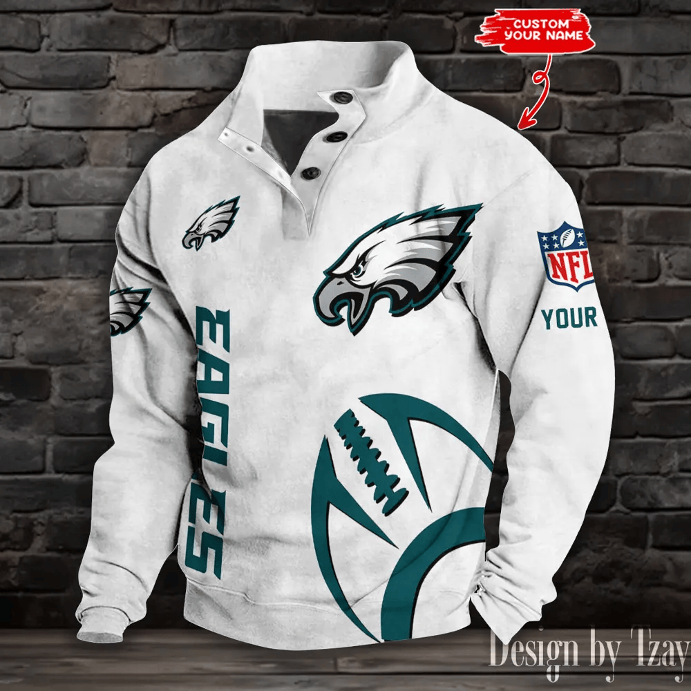 Philadelphia Eagles NFL Half Button Long Sleeve Hoodie PD4AF7