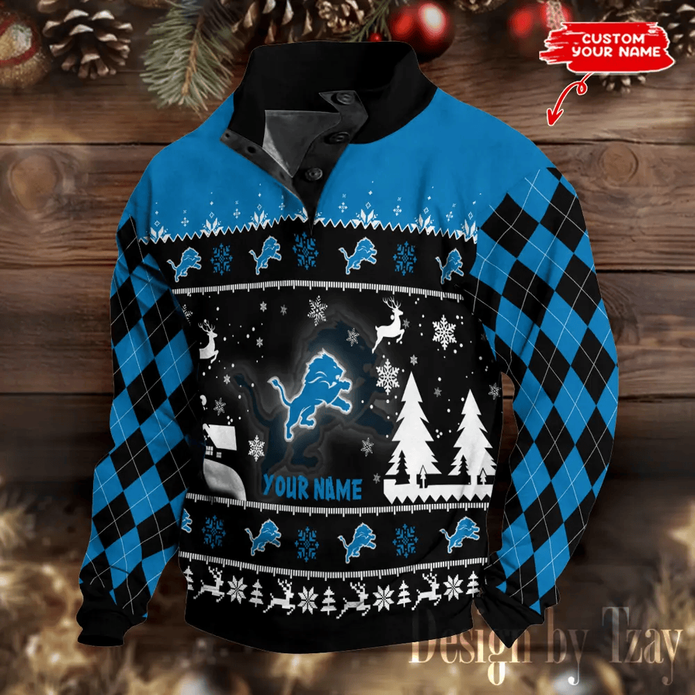 Detroit Lions Christmas Double Stand Collar Sport Hoodies PEAF8G