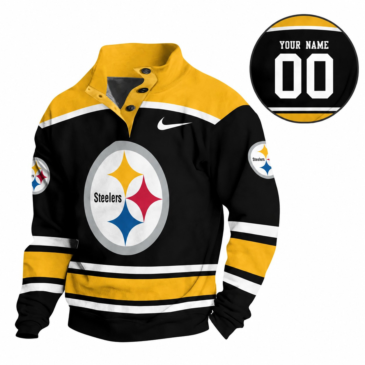 Pittsburgh Steelers Casual Long Sleeve Button Up Sweatshirt PHRQ6T