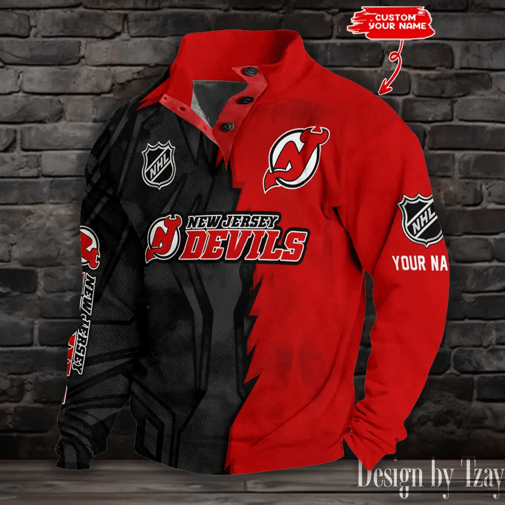 New Jersey Devils Half Button Long Sleeve Hoodie P4Z6JL
