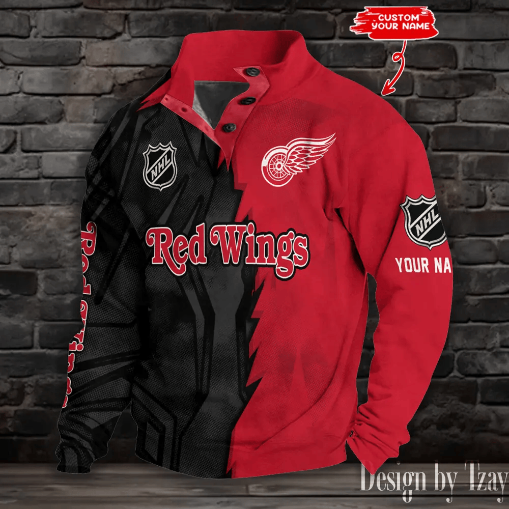 Detroit Red Wings Half Button Long Sleeve Hoodie PFHMGV