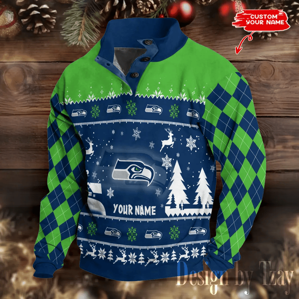 Seattle Seahawks Christmas Double Stand Collar Sport Hoodies PGL8WT