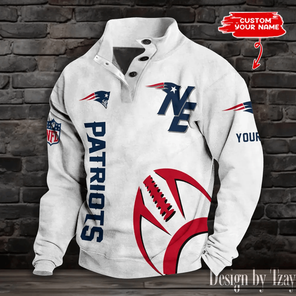 New England Patriots NFL Half Button Long Sleeve Hoodie P7QC5U