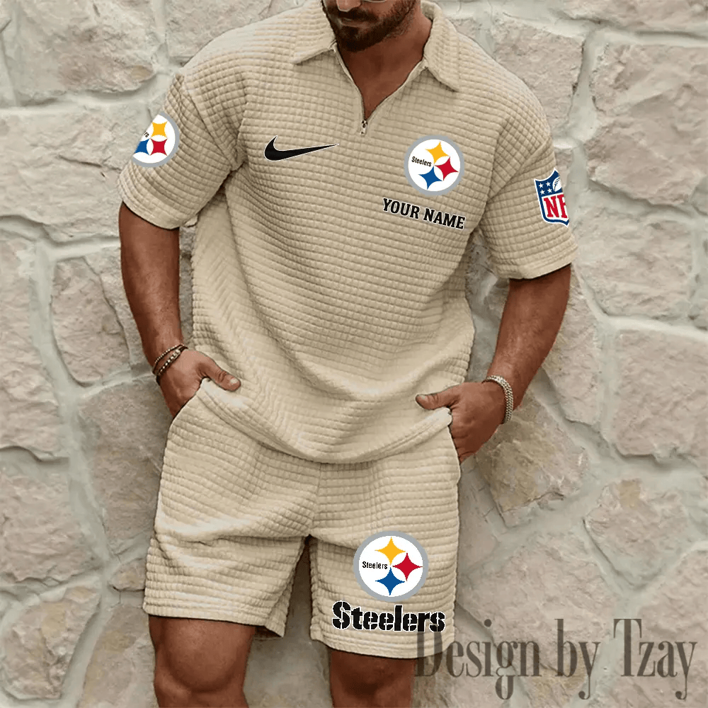 Pittsburgh Steelers Men’s Waffle Pattern Half Zipper Shirt And Short PBLTL6