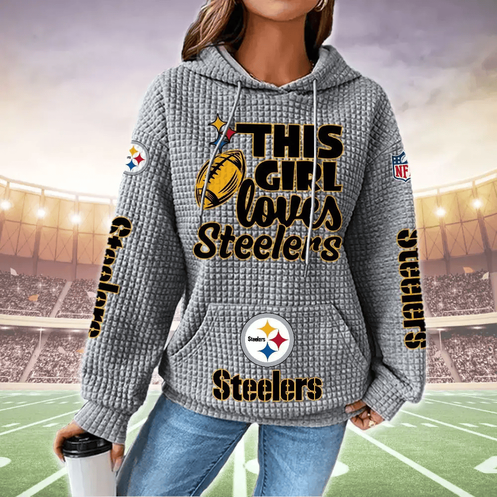Pittsburgh Steelers New Waffle Hoodie Women’s The Girl Loves Steelers Hoodie PU4CK6