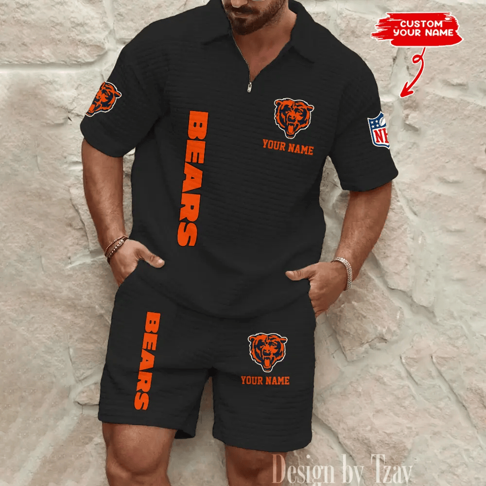 Chicago Bears Men’s Waffle Pattern Half Zipper Shirt And Short PQUK55