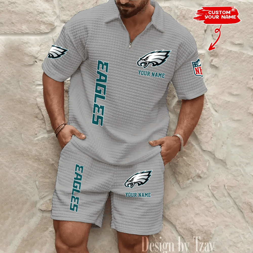 Philadelphia Eagles Men’s Waffle Pattern Half Zipper Shirt And Short PR4QSD