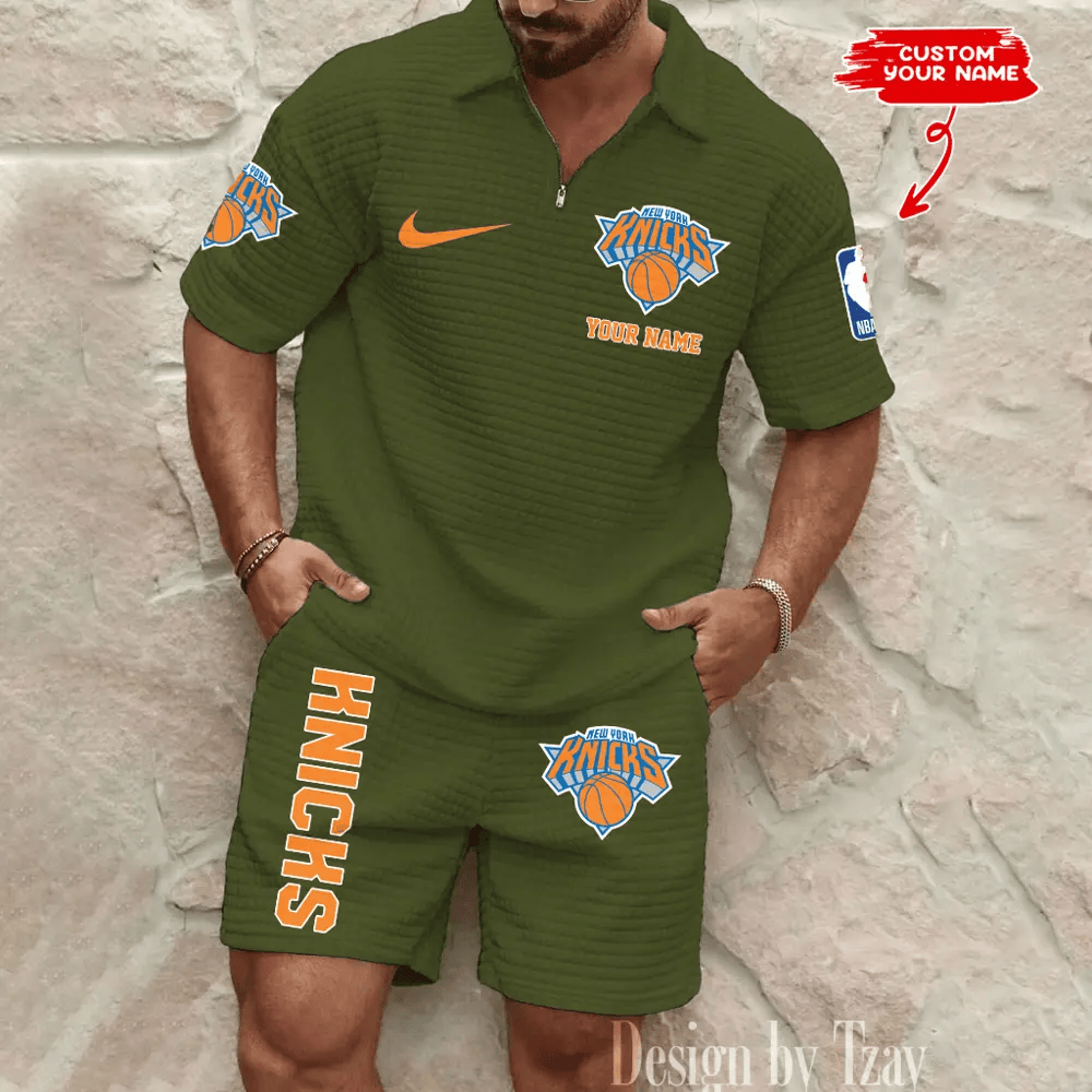 New York Knicks NBA Men’s Waffle Pattern Half Zipper Shirt And Short PV4D6P