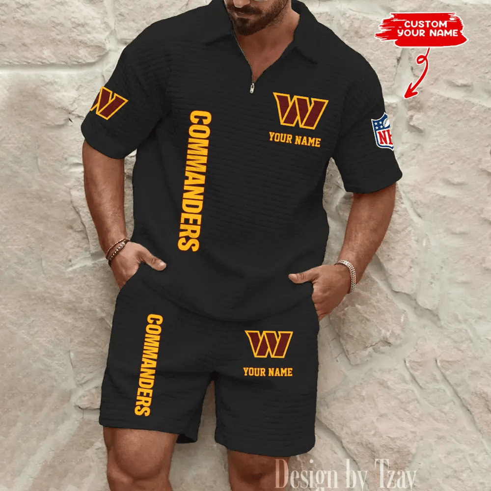 Washington Commanders Men’s Waffle Pattern Half Zipper Shirt And Short P5UZB6