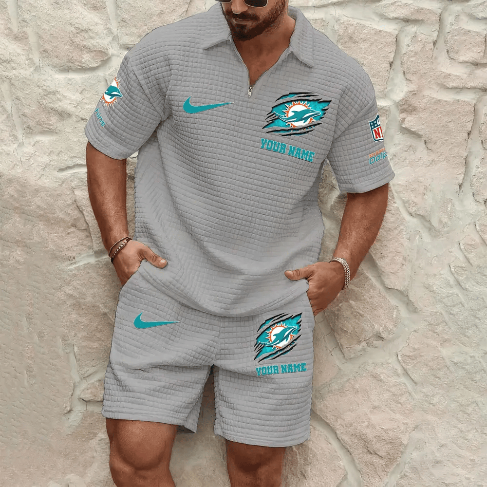 Miami Dolphins Men’s Waffle Pattern Half Zipper Shirt And Short PW7MSR