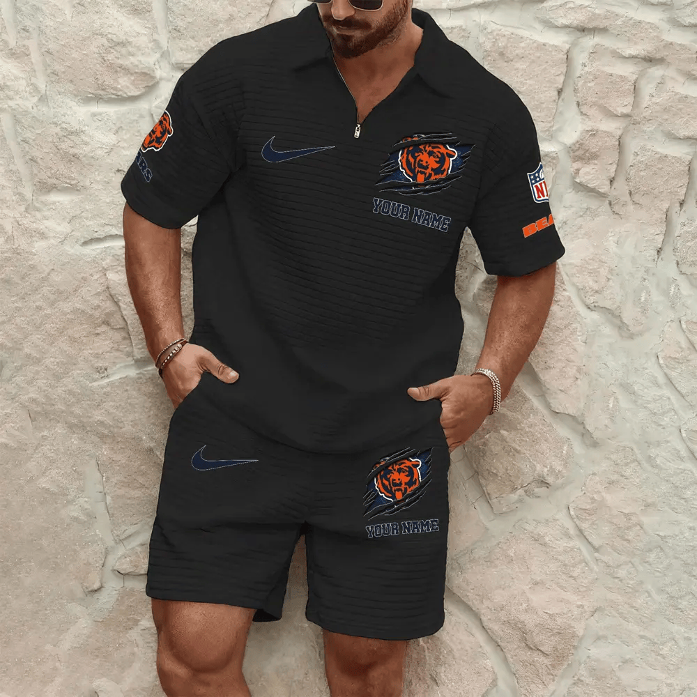 Chicago Bears Men’s Waffle Pattern Half Zipper Shirt And Short PKNULW