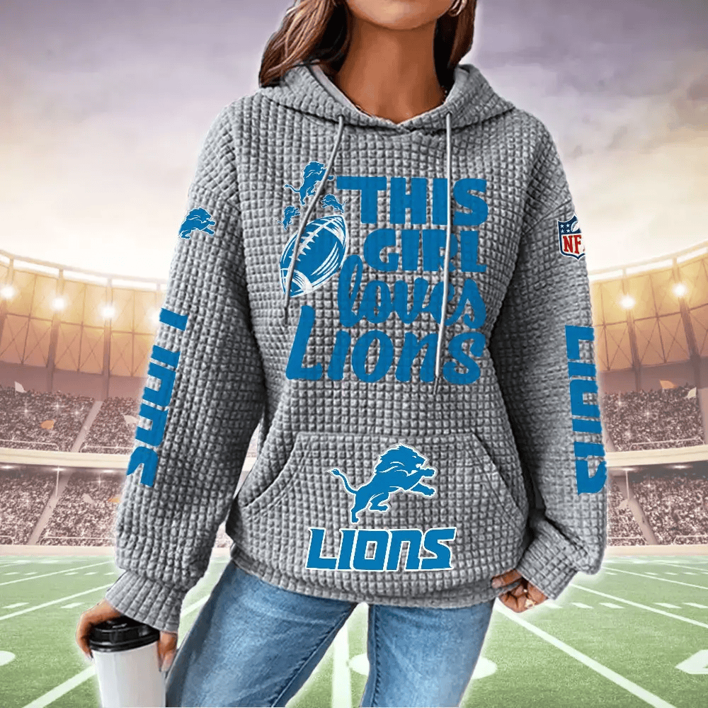 Detroit Lions New Waffle Hoodie Women’s The Girl Loves Lions Hoodie PHEQ4M