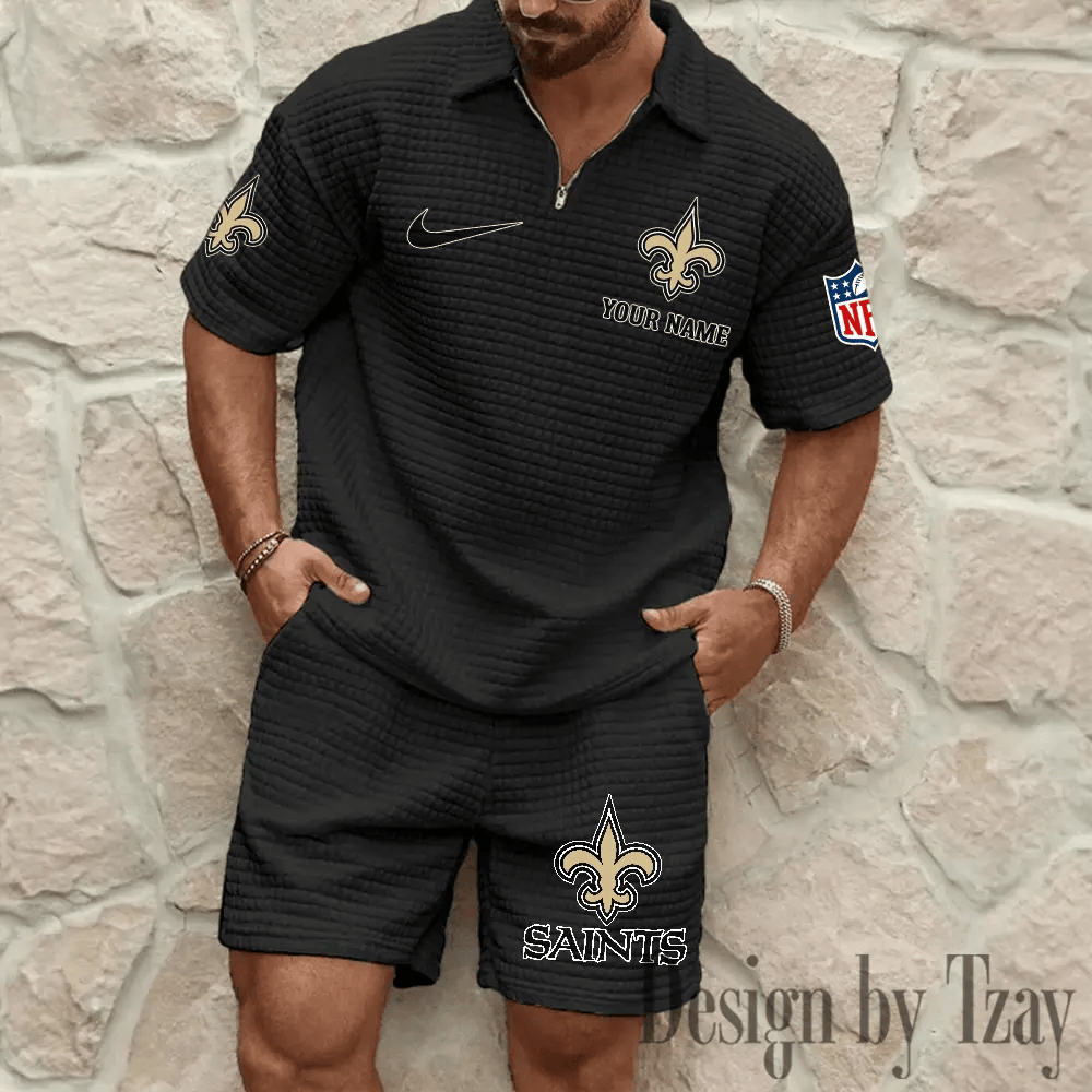 New Orleans Saints Men’s Waffle Pattern Half Zipper Shirt And Short PH9BW5