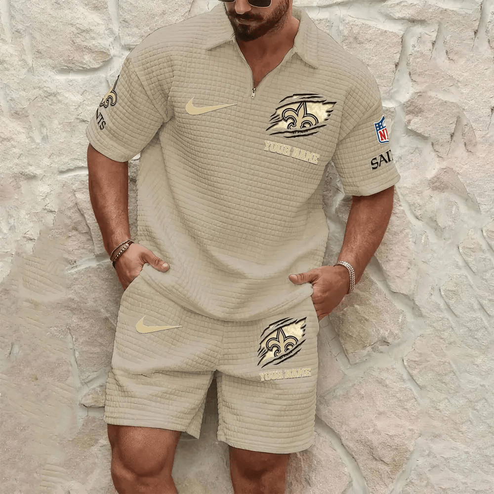 New Orleans Saints Men’s Waffle Pattern Half Zipper Shirt And Short P45R3A
