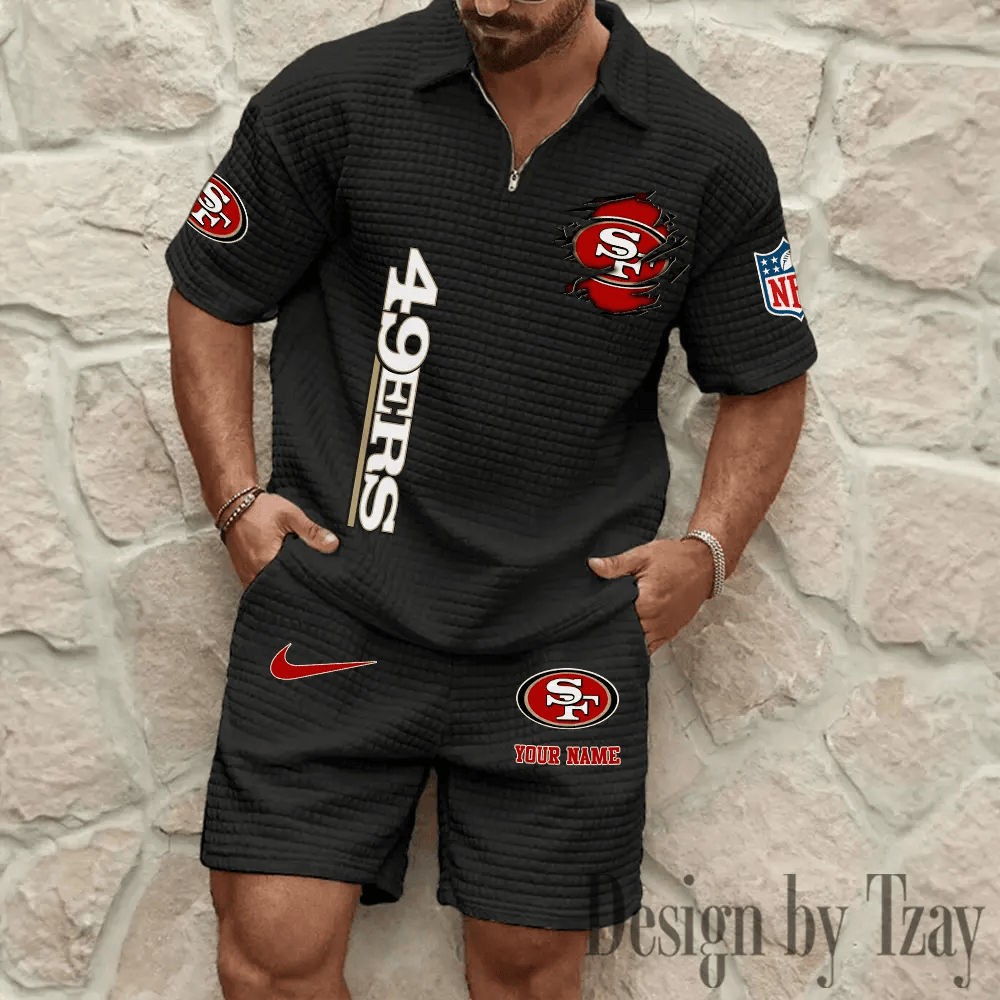 San Francisco 49ers Men’s Waffle Pattern Half Zipper Shirt And Short PK2XHA