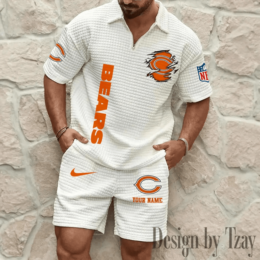 Chicago Bears Men’s Waffle Pattern Half Zipper Shirt And Short PDMRYY
