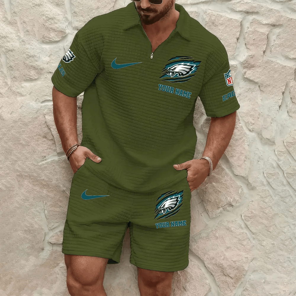 Philadelphia Eagles Men’s Waffle Pattern Half Zipper Shirt And Short PVVWBV
