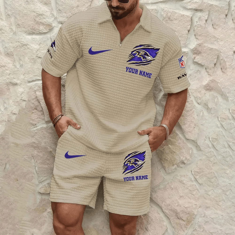Baltimore Ravens Men’s Waffle Pattern Half Zipper Shirt And Short PXFX9D