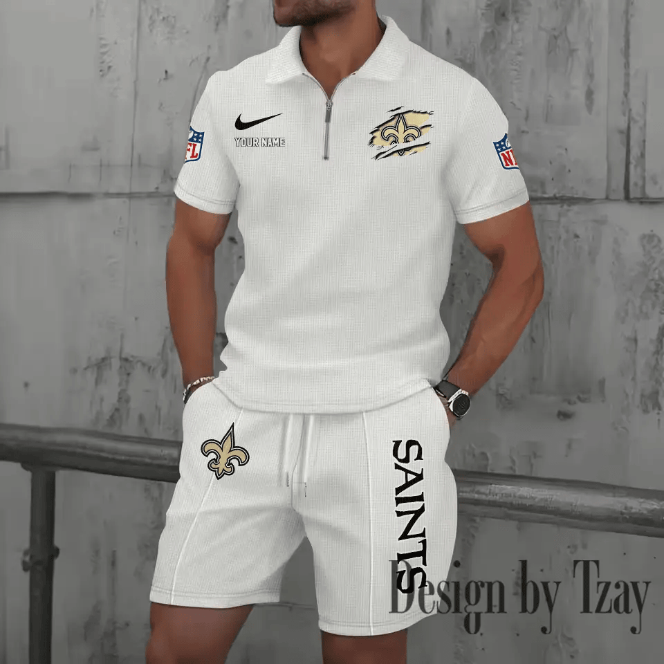 New Orleans Saints New Summer Waffle Zip-up Lapel Short-Sleeve Suit Sets PZS853