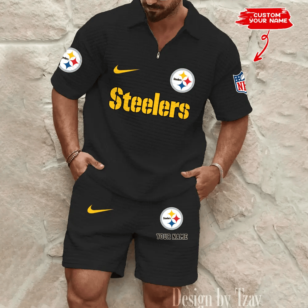 Pittsburgh Steelers Men’s Waffle Knit Short Sleeve Slim Fit Soft Summer And Shorts PW5AW3
