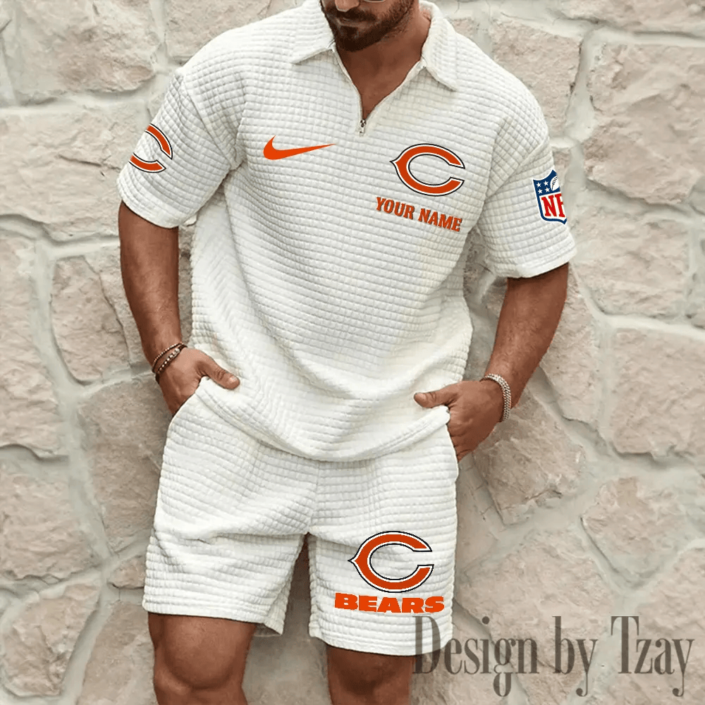 Chicago Bears Men’s Waffle Pattern Half Zipper Shirt And Short PJCCMD