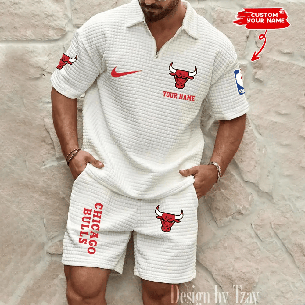 Chicago Bulls NBA Men’s Waffle Pattern Half Zipper Shirt And Short PDXC3Y