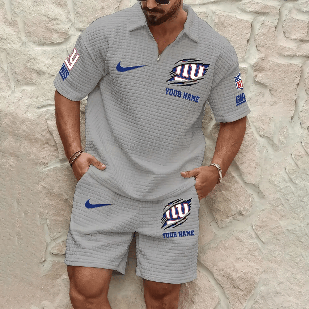 New York Giants Men’s Waffle Pattern Half Zipper Shirt And Short PVF4VH