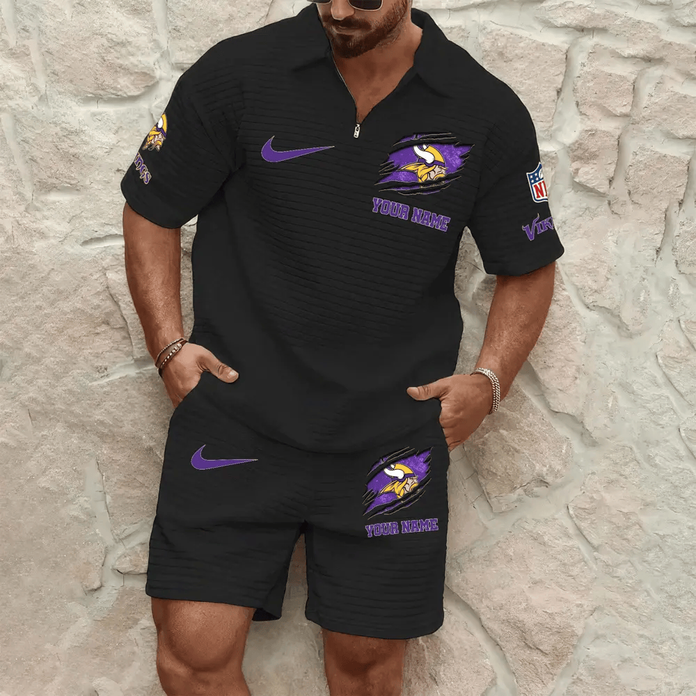 Minnesota Vikings Men’s Waffle Pattern Half Zipper Shirt And Short P87V3Q