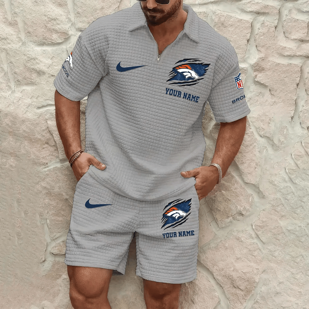 Denver Broncos Men’s Waffle Pattern Half Zipper Shirt And Short PHM36G