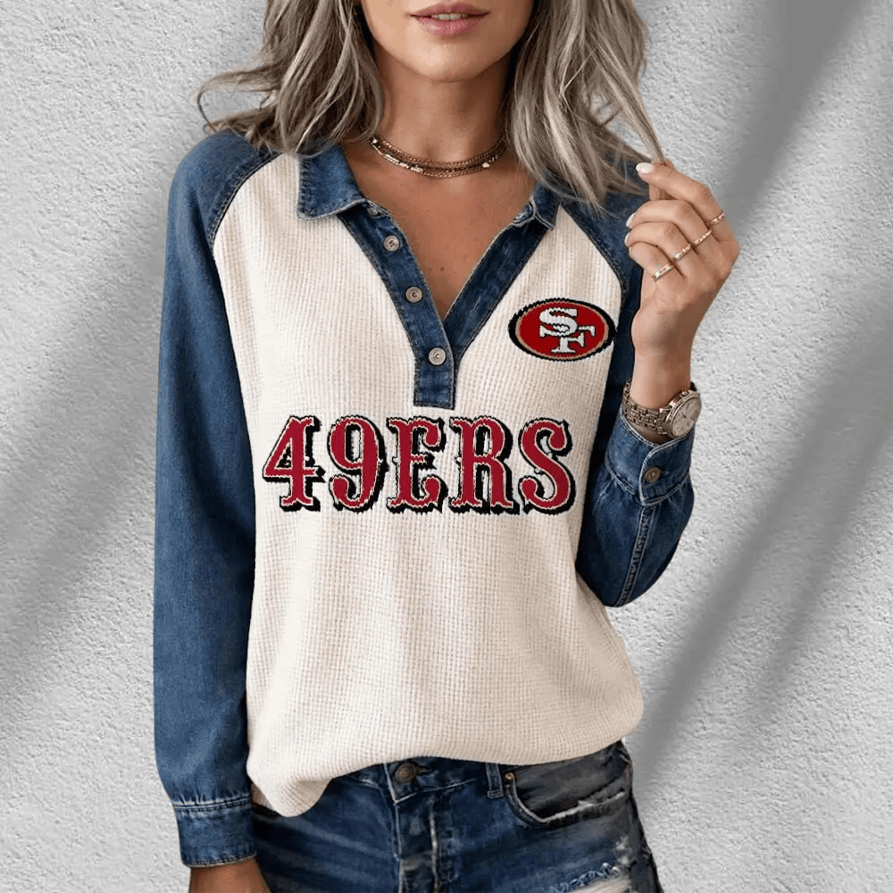 San Francisco 49ers Long Sleeve Waffle Knit Henley Shirt PB64DU