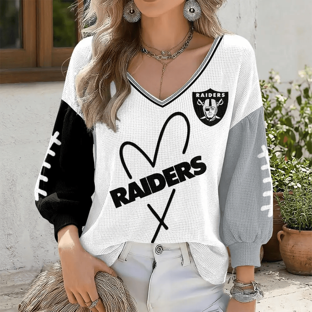 Las Vegas Raiders V-Neck Waffle Sweater PS7AA6