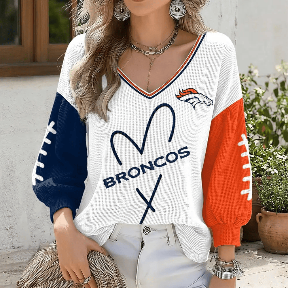 Denver Broncos V-Neck Waffle Sweater PGRWGN