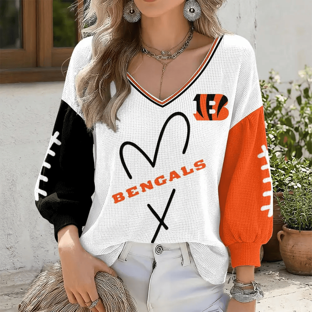 Cincinnati Bengals V-Neck Waffle Sweater PD266W